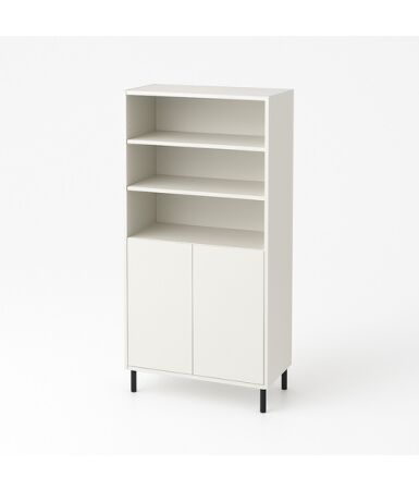 Regał biurowy z podwójnymi frontami wpuszczanymi na dole