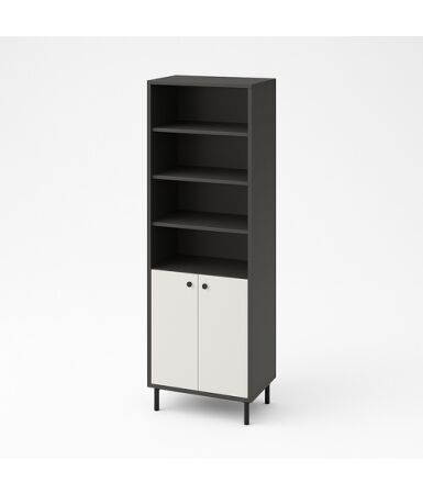 Regał biurowy z podwójnymi frontami wpuszczanymi na dole