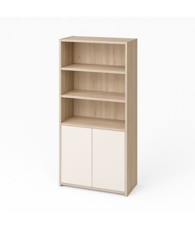 Regał biurowy z podwójnymi frontami wpuszczanymi na dole